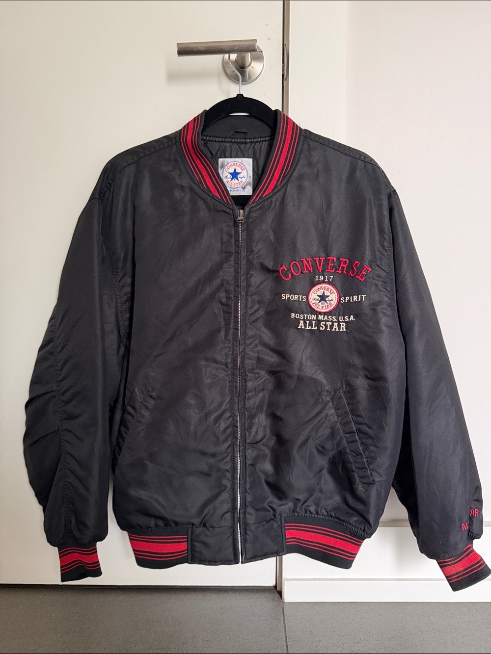 Vintage Converse Black Bomber Jacket with Red Trim & Embroidered Logo